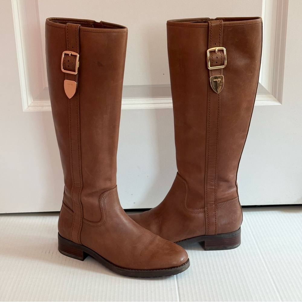 Coach Easton Semi Matte Calf Boots in Dark Saddle Size 6B